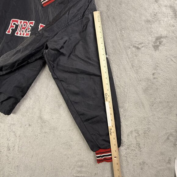 Fire Dept Pullover Jacket Mens Medium Black V Neck Windbreaker Lined Embroidered - Picture 10 of 16